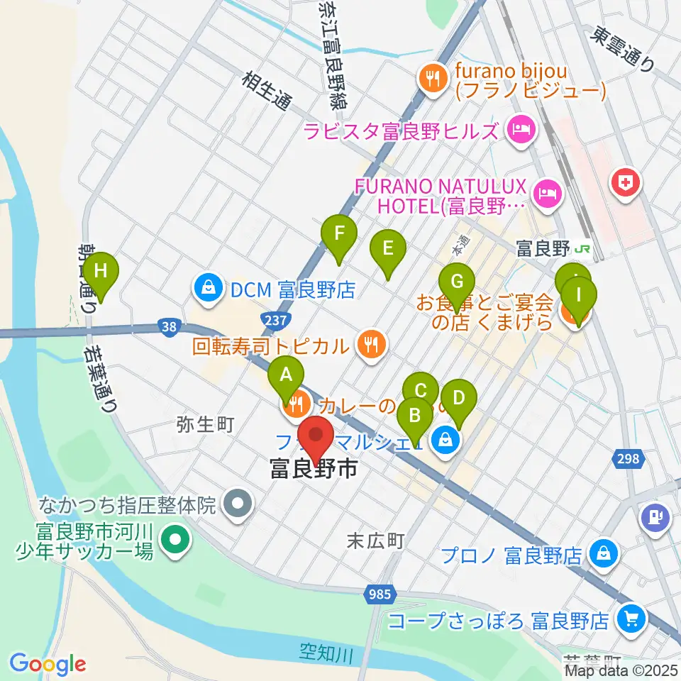 富良野文化会館サンエーホール周辺の駐車場・コインパーキング一覧地図