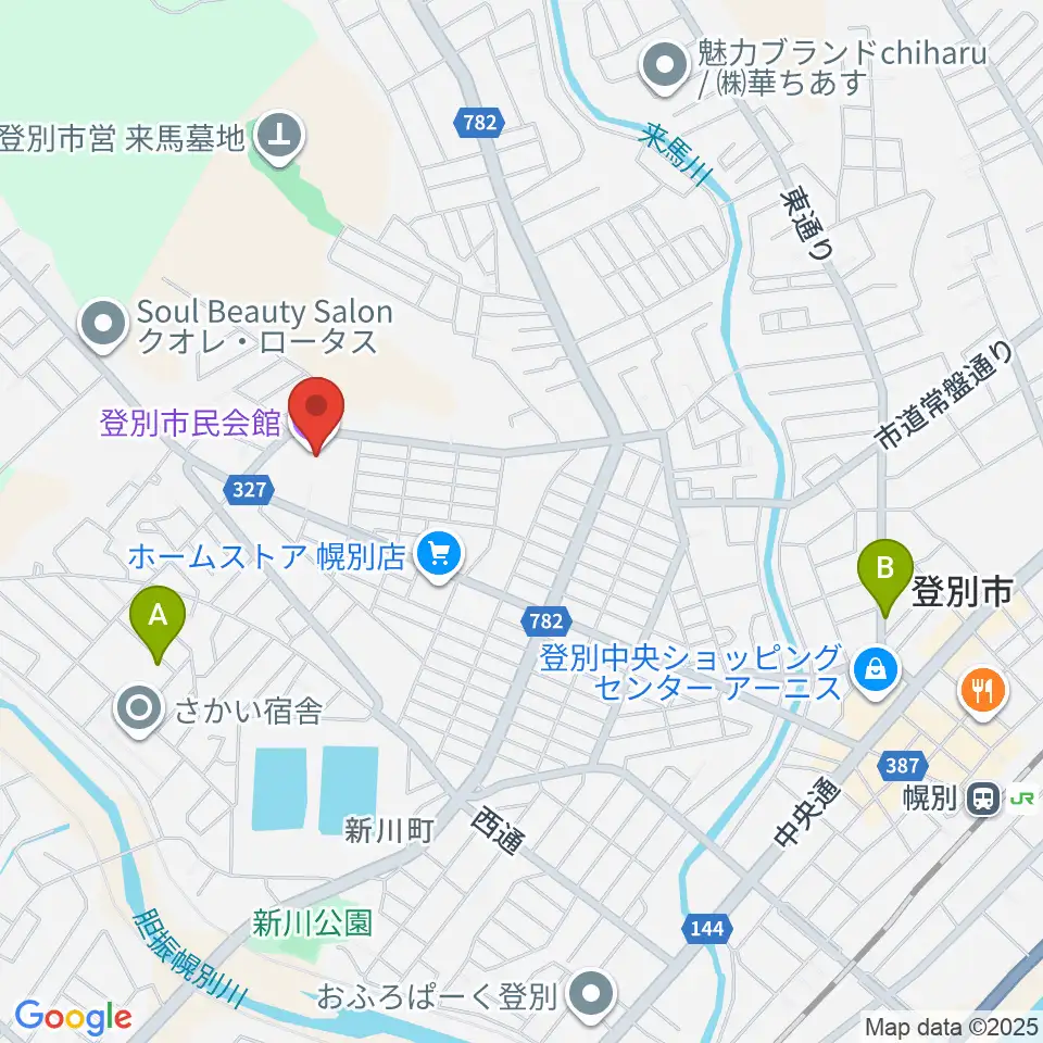 登別市民会館周辺の駐車場・コインパーキング一覧地図