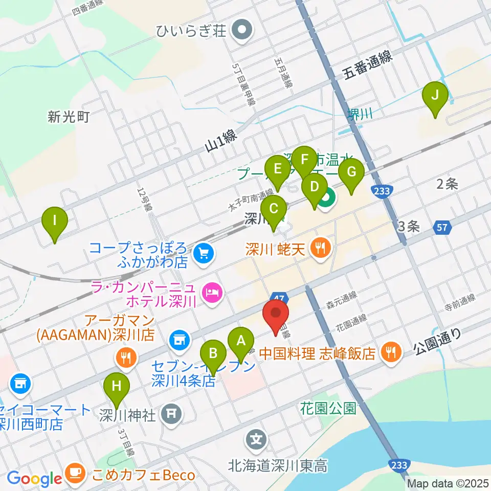 深川市文化交流ホールみ・らい周辺の駐車場・コインパーキング一覧地図