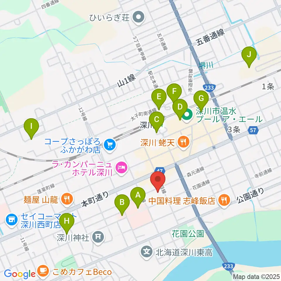 深川市文化交流ホールみ・らい周辺の駐車場・コインパーキング一覧地図