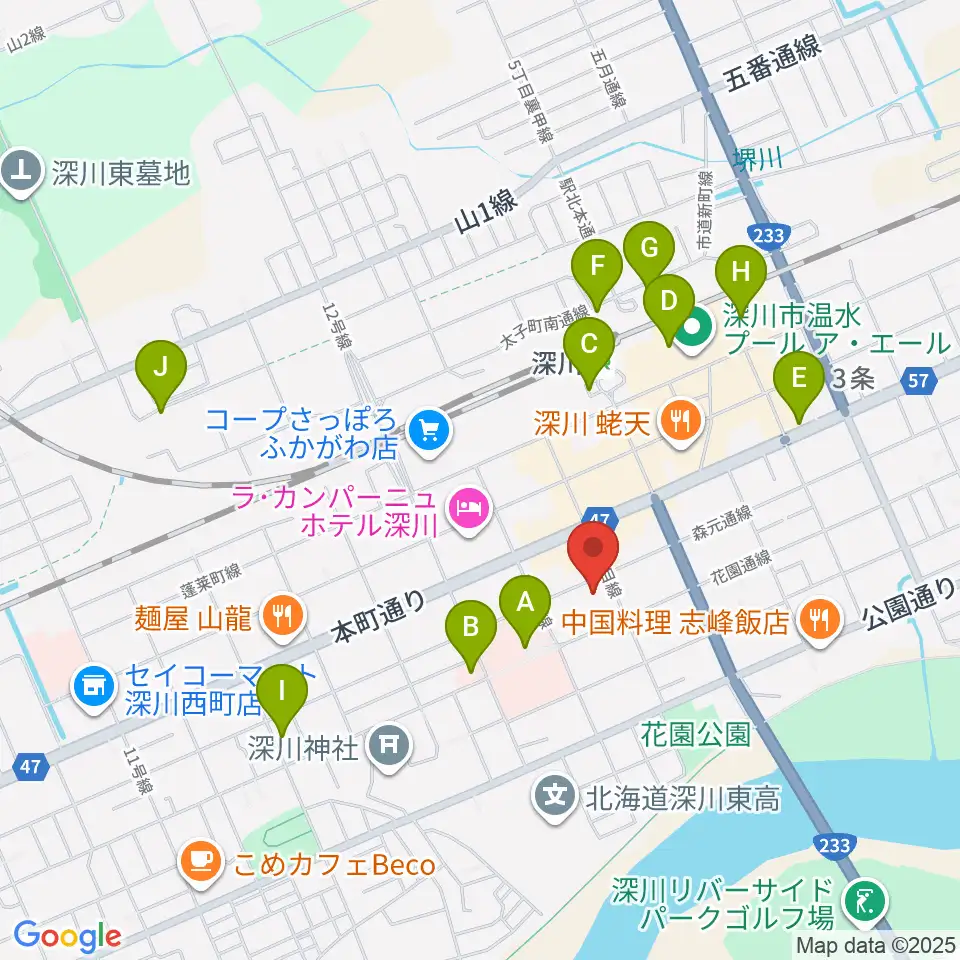 深川市文化交流ホールみ・らい周辺の駐車場・コインパーキング一覧地図