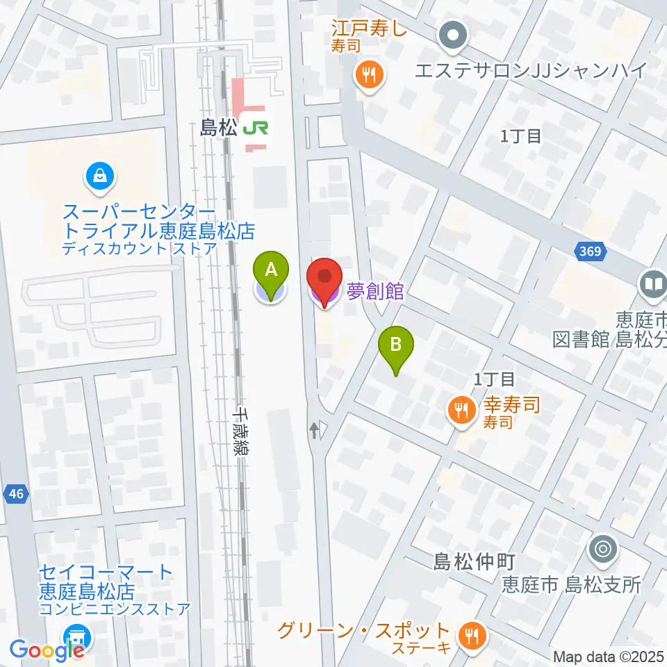 夢創館周辺の駐車場・コインパーキング一覧地図