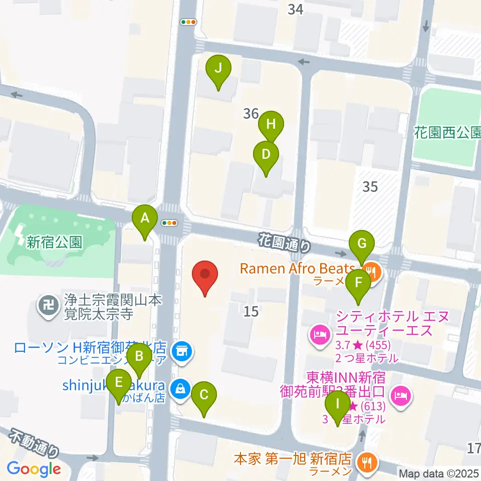 御苑音楽スタジオ周辺の駐車場・コインパーキング一覧地図