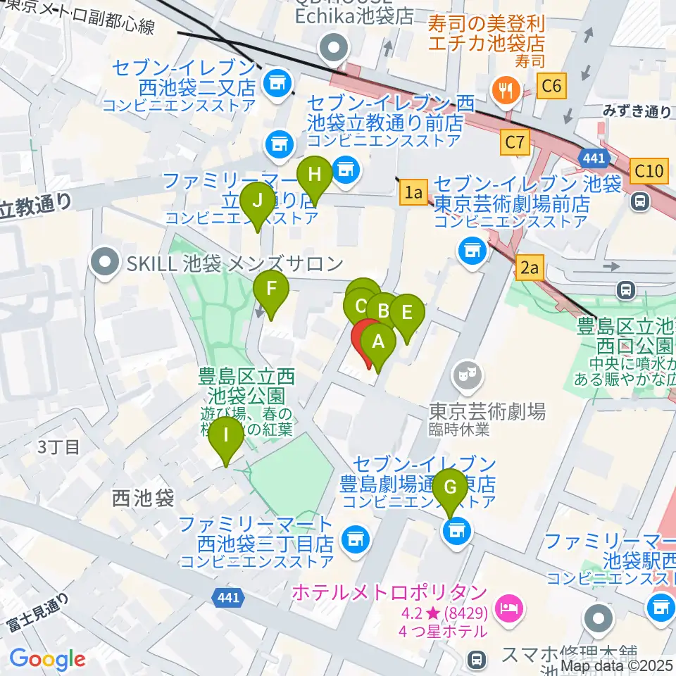 池袋フィールド周辺の駐車場・コインパーキング一覧地図