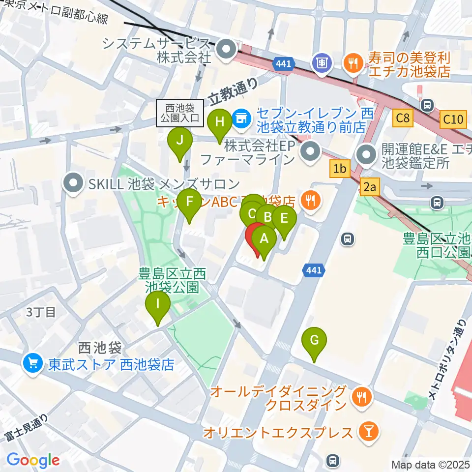 池袋フィールド周辺の駐車場・コインパーキング一覧地図