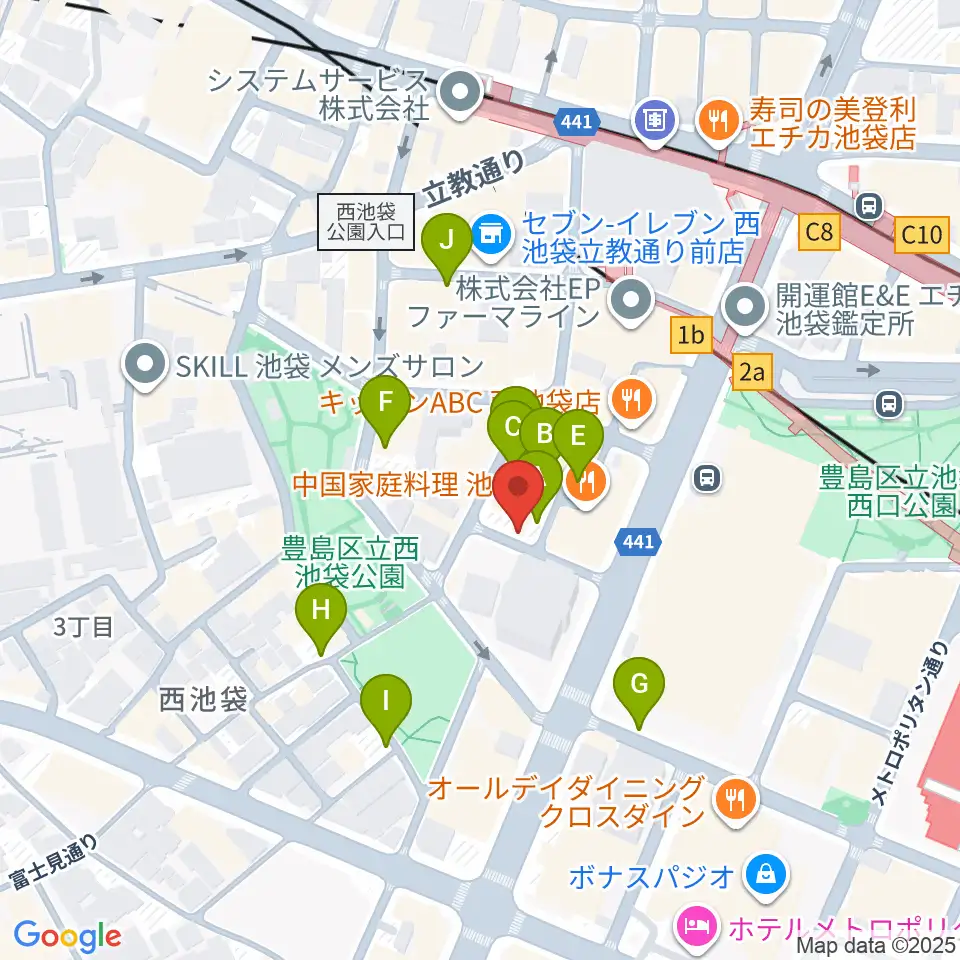 池袋フィールド周辺の駐車場・コインパーキング一覧地図