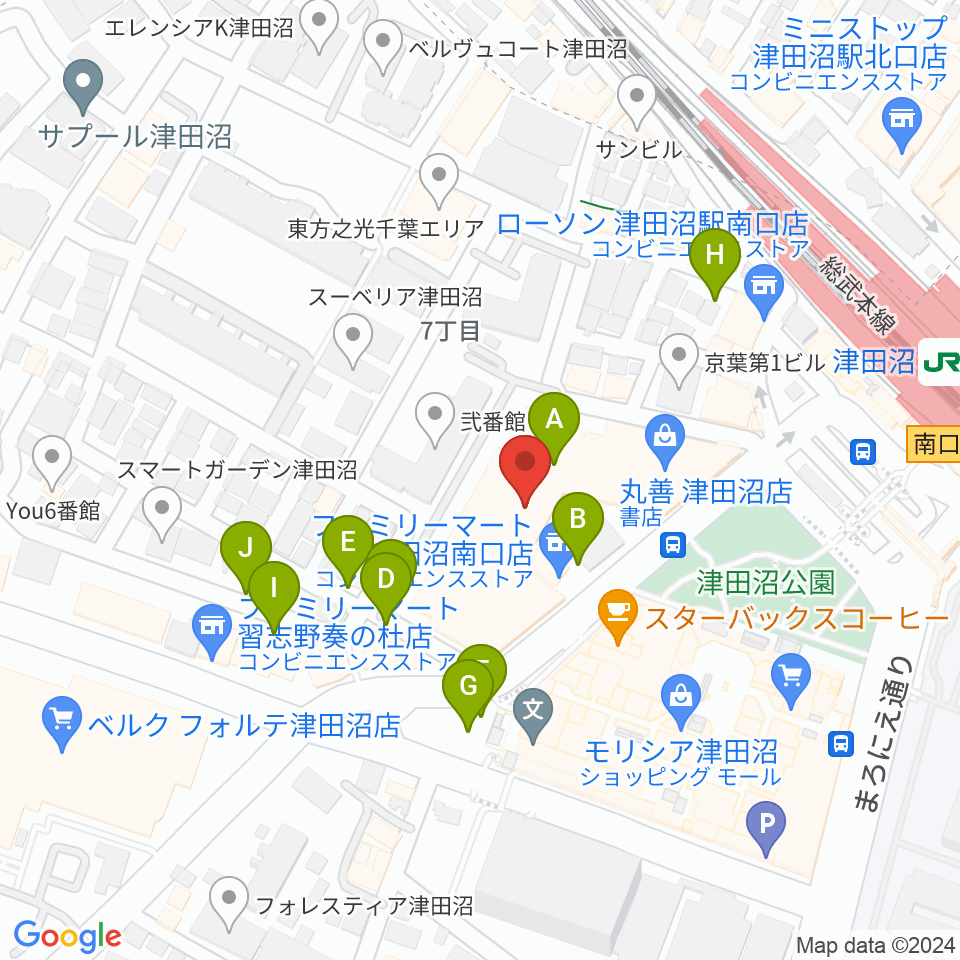 島村楽器 ロハル津田沼店周辺の駐車場・コインパーキング一覧地図