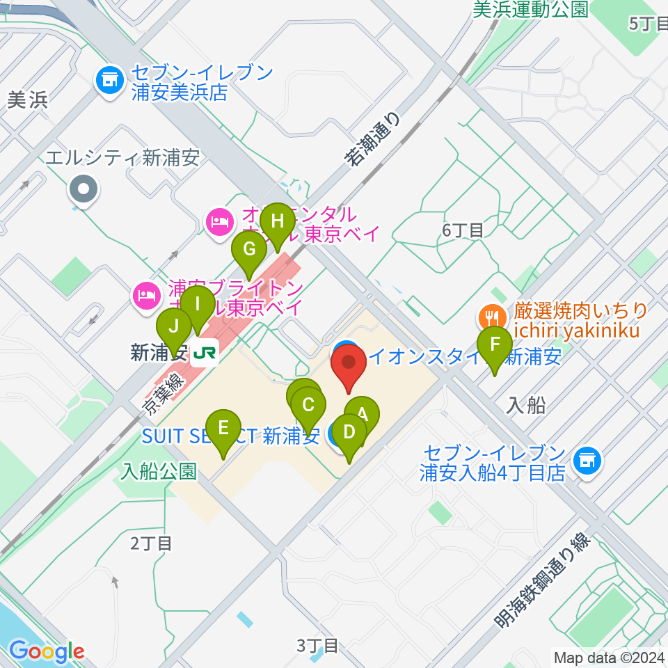 島村楽器 イオン新浦安店周辺の駐車場・コインパーキング一覧地図