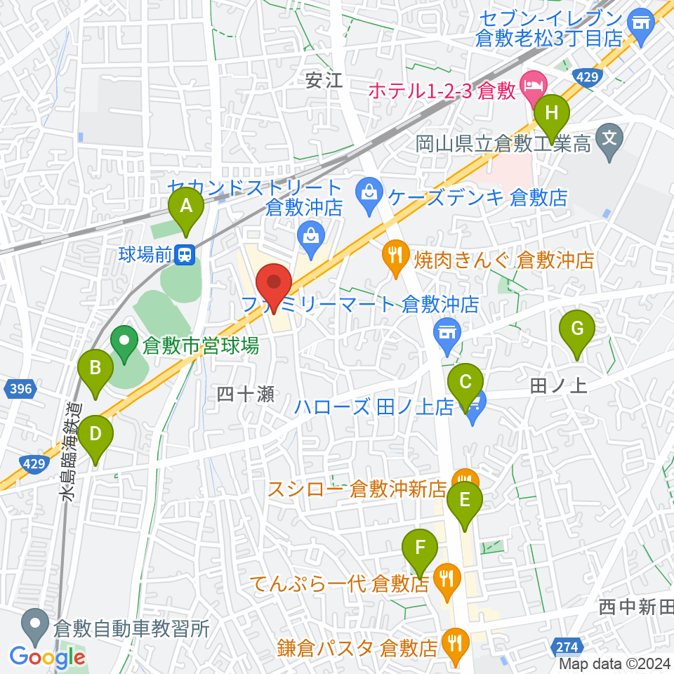 倉敷スタジオバース周辺の駐車場・コインパーキング一覧地図