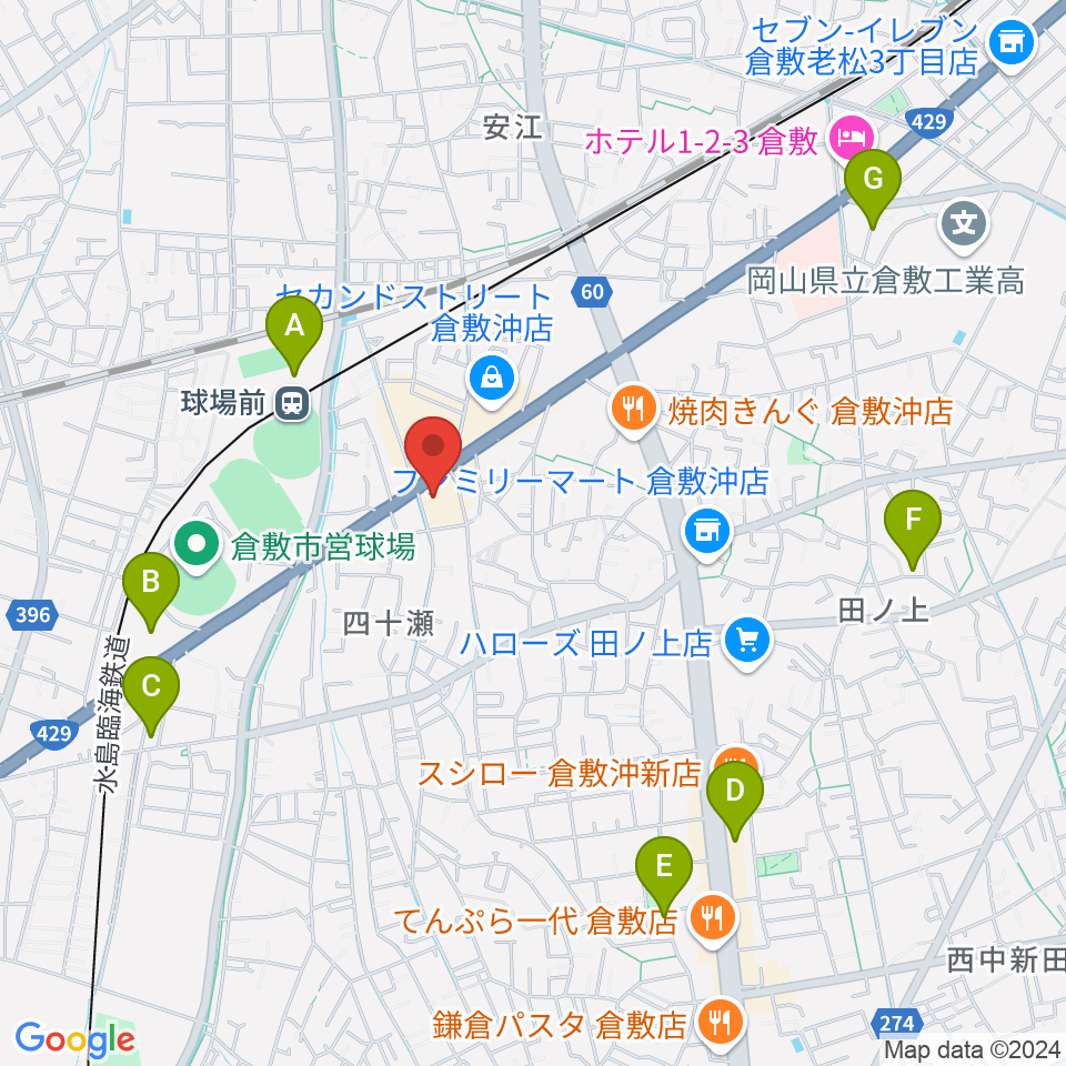 倉敷スタジオバース周辺の駐車場・コインパーキング一覧地図