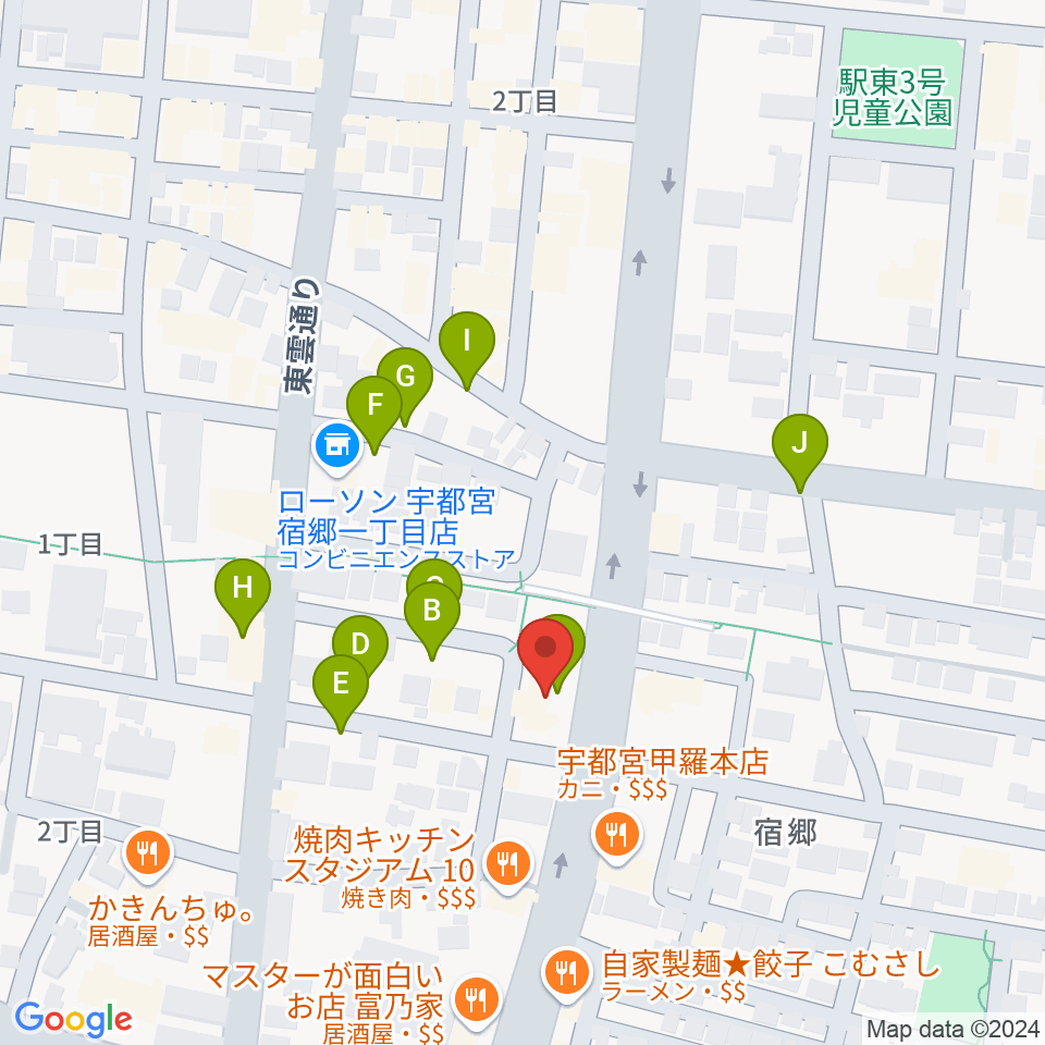 宇都宮センター ヤマハミュージック周辺の駐車場・コインパーキング一覧地図