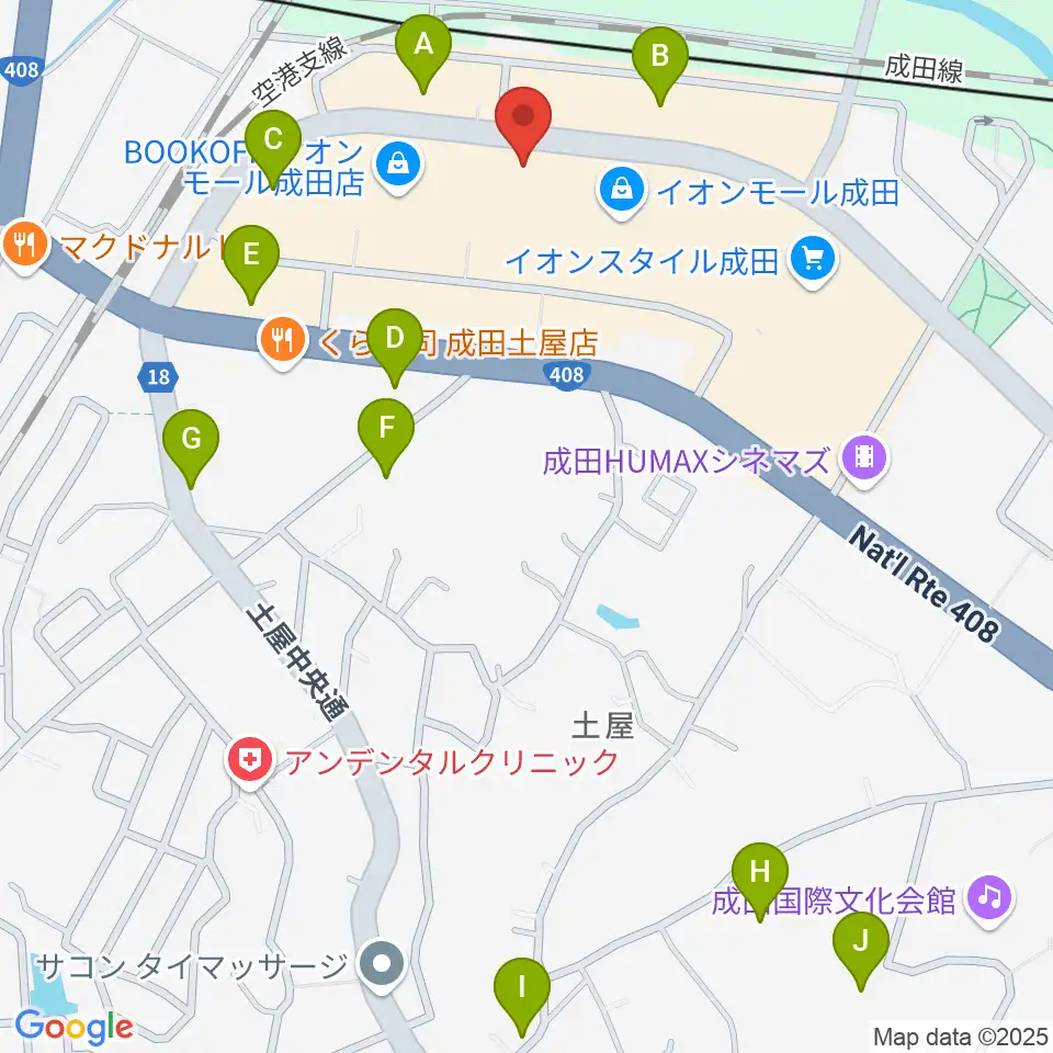 島村楽器 イオンモール成田店周辺の駐車場・コインパーキング一覧地図