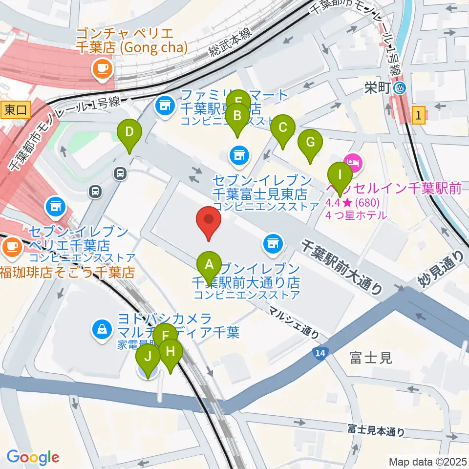 島村楽器 千葉店周辺の駐車場・コインパーキング一覧地図