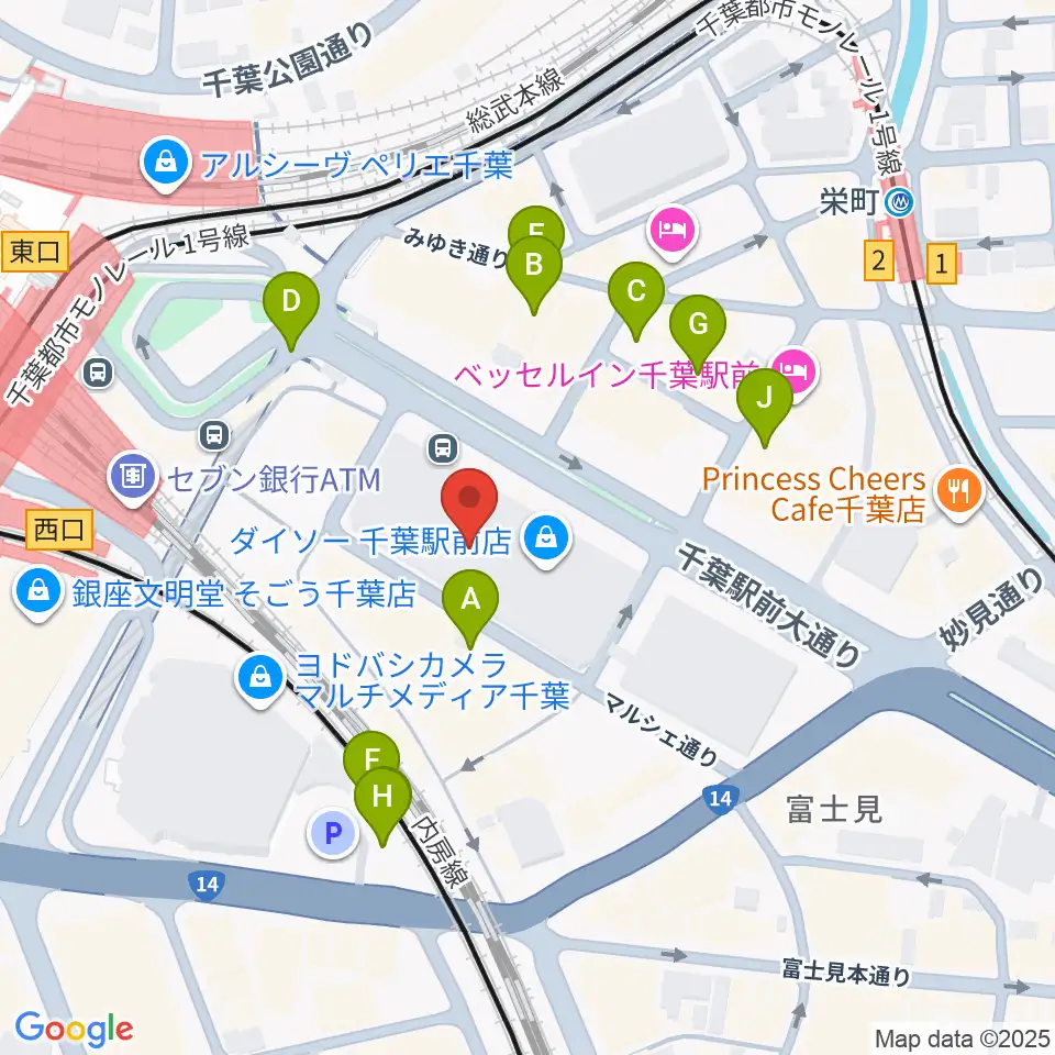 島村楽器 千葉店周辺の駐車場・コインパーキング一覧地図