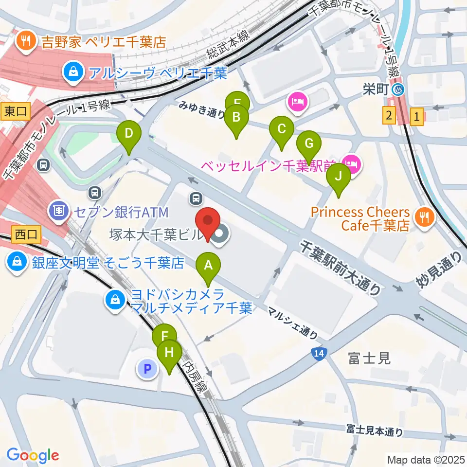 島村楽器 千葉店周辺の駐車場・コインパーキング一覧地図