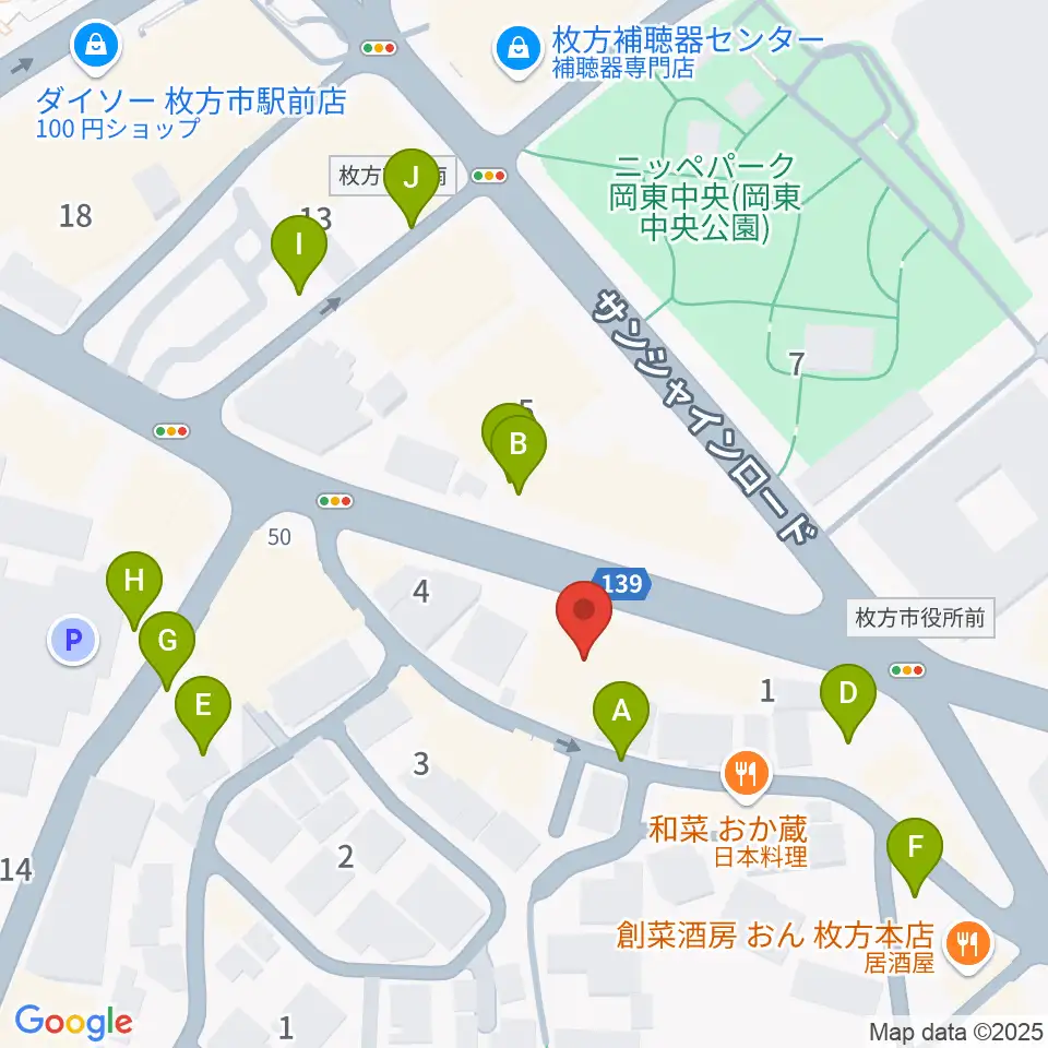 大東楽器 枚方店周辺の駐車場・コインパーキング一覧地図