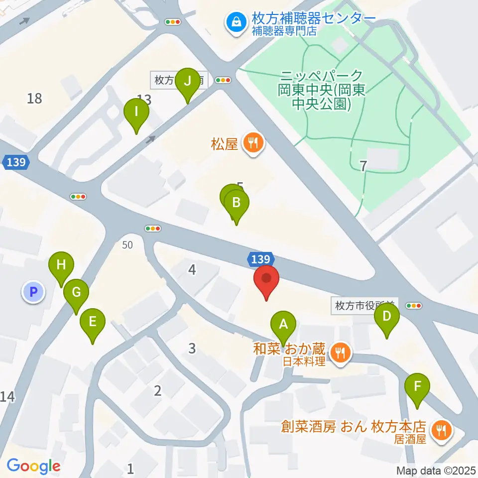 大東楽器 枚方店周辺の駐車場・コインパーキング一覧地図