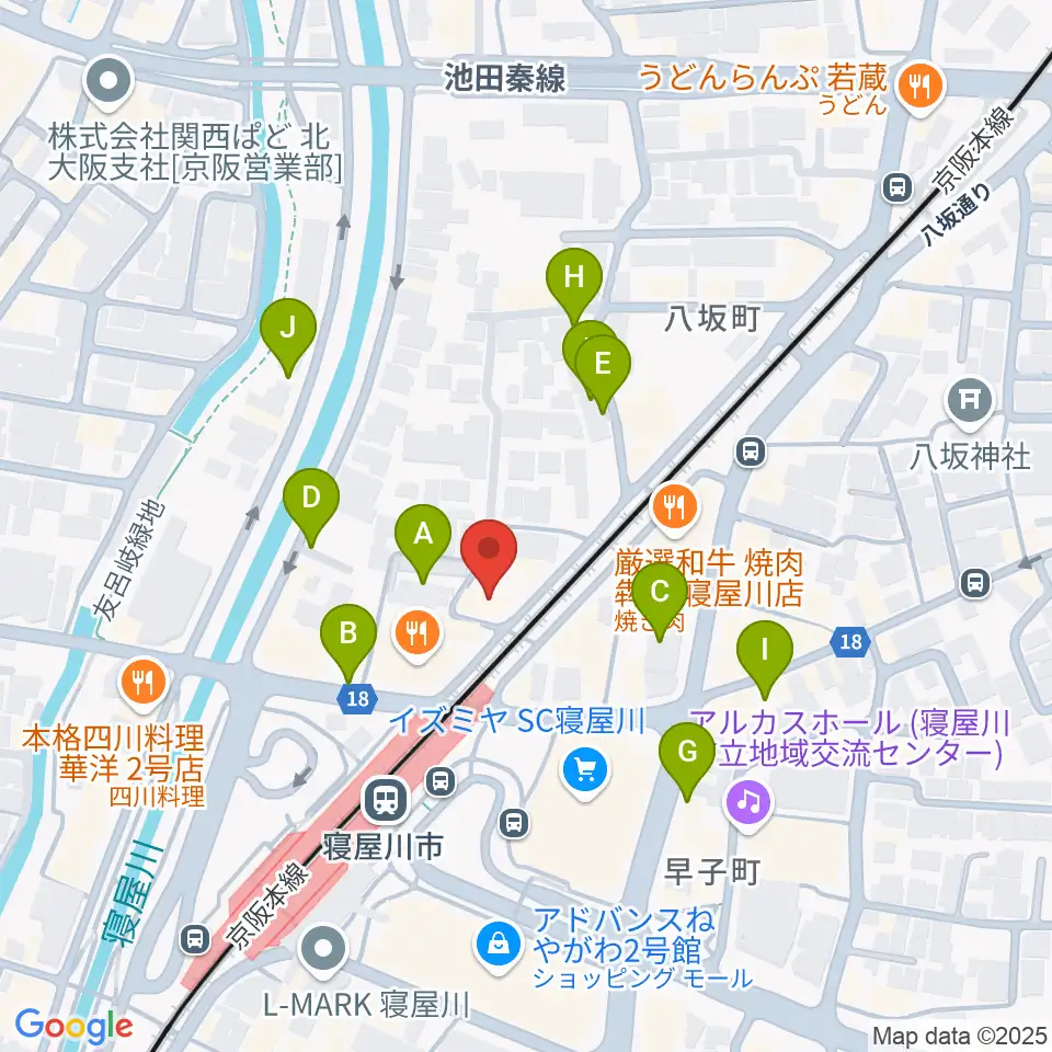大東楽器 寝屋川店周辺の駐車場・コインパーキング一覧地図