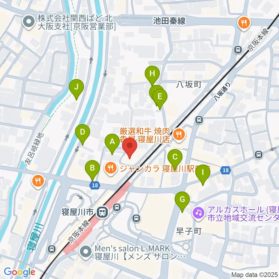 大東楽器 寝屋川店周辺の駐車場・コインパーキング一覧地図