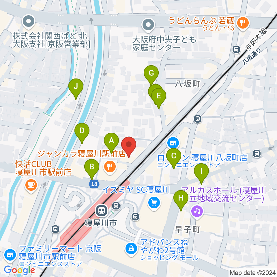 大東楽器 寝屋川店周辺の駐車場・コインパーキング一覧地図