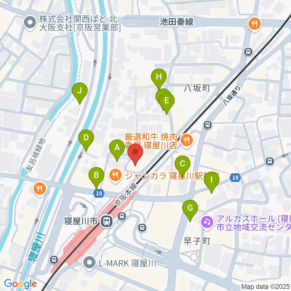大東楽器 寝屋川店周辺の駐車場・コインパーキング一覧地図