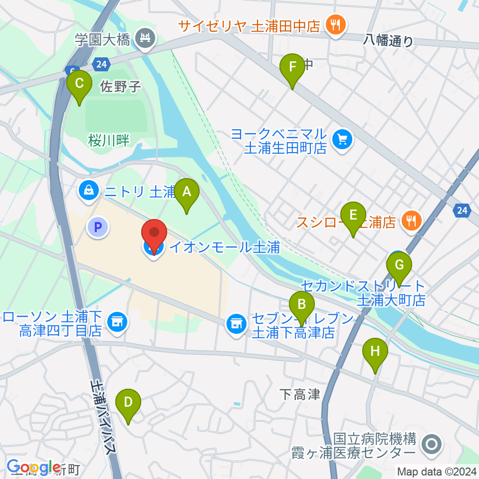 島村楽器 イオンモール土浦店周辺の駐車場・コインパーキング一覧地図