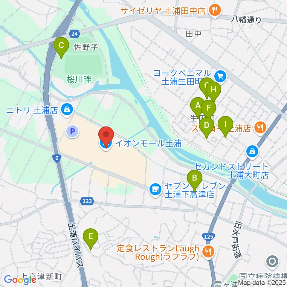 島村楽器 イオンモール土浦店周辺の駐車場・コインパーキング一覧地図