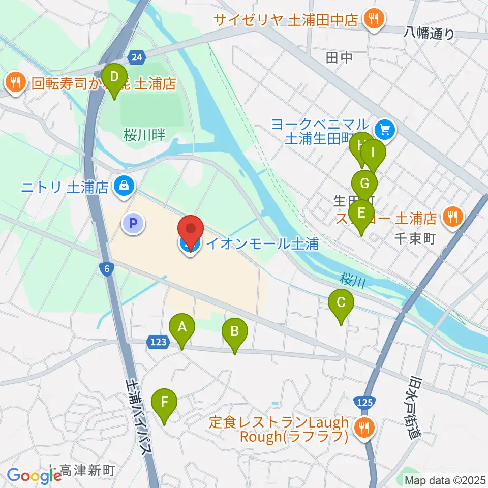 島村楽器 イオンモール土浦店周辺の駐車場・コインパーキング一覧地図