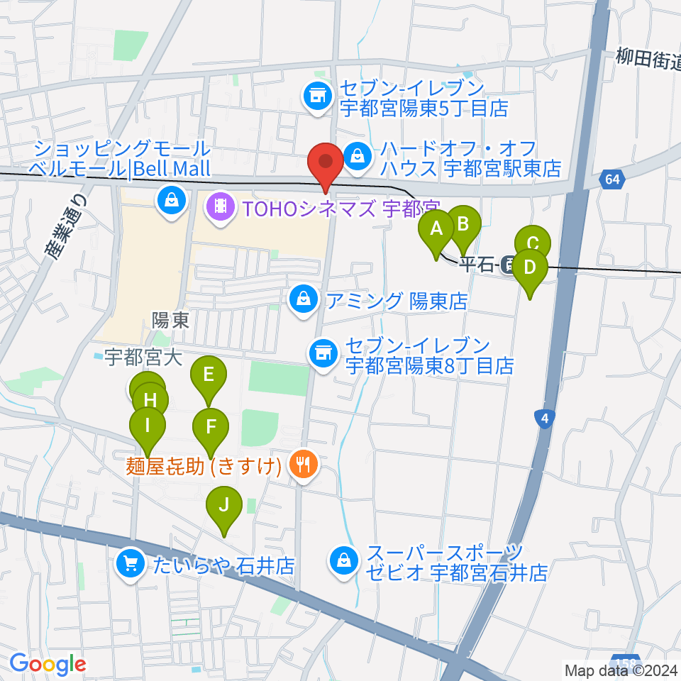 カワイ宇都宮ショップ周辺の駐車場・コインパーキング一覧地図