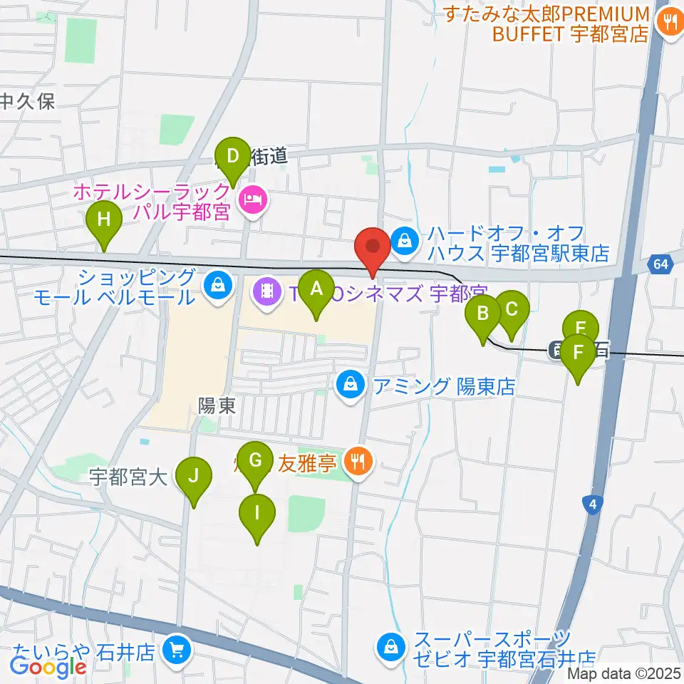 カワイ宇都宮ショップ周辺の駐車場・コインパーキング一覧地図