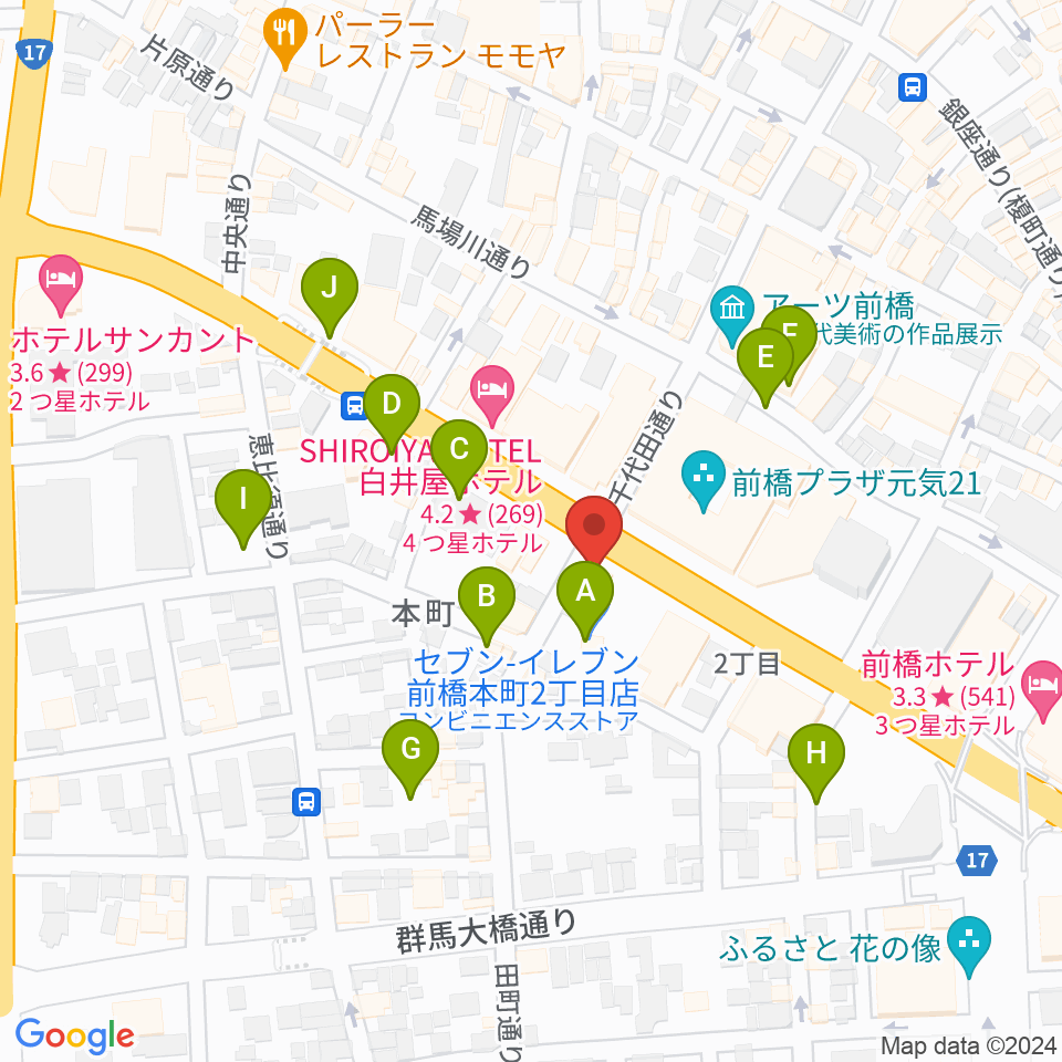 カワイ前橋ショップ周辺の駐車場・コインパーキング一覧地図