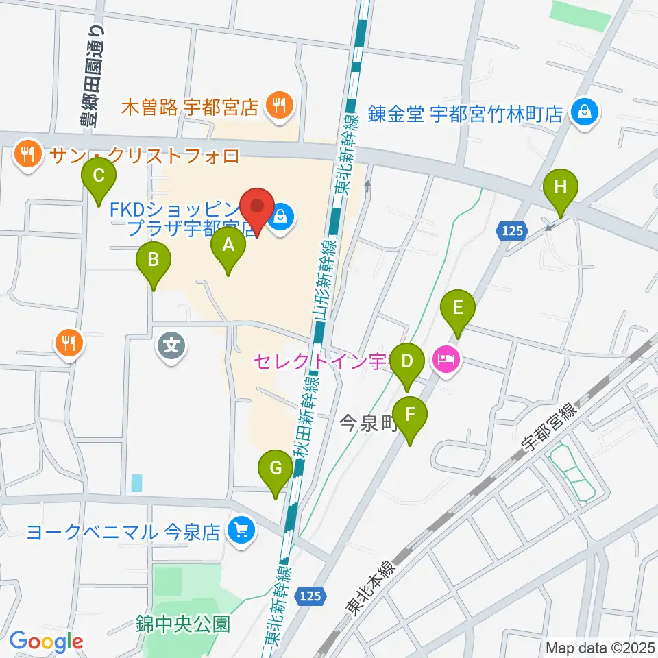 島村楽器 FKD宇都宮店周辺の駐車場・コインパーキング一覧地図