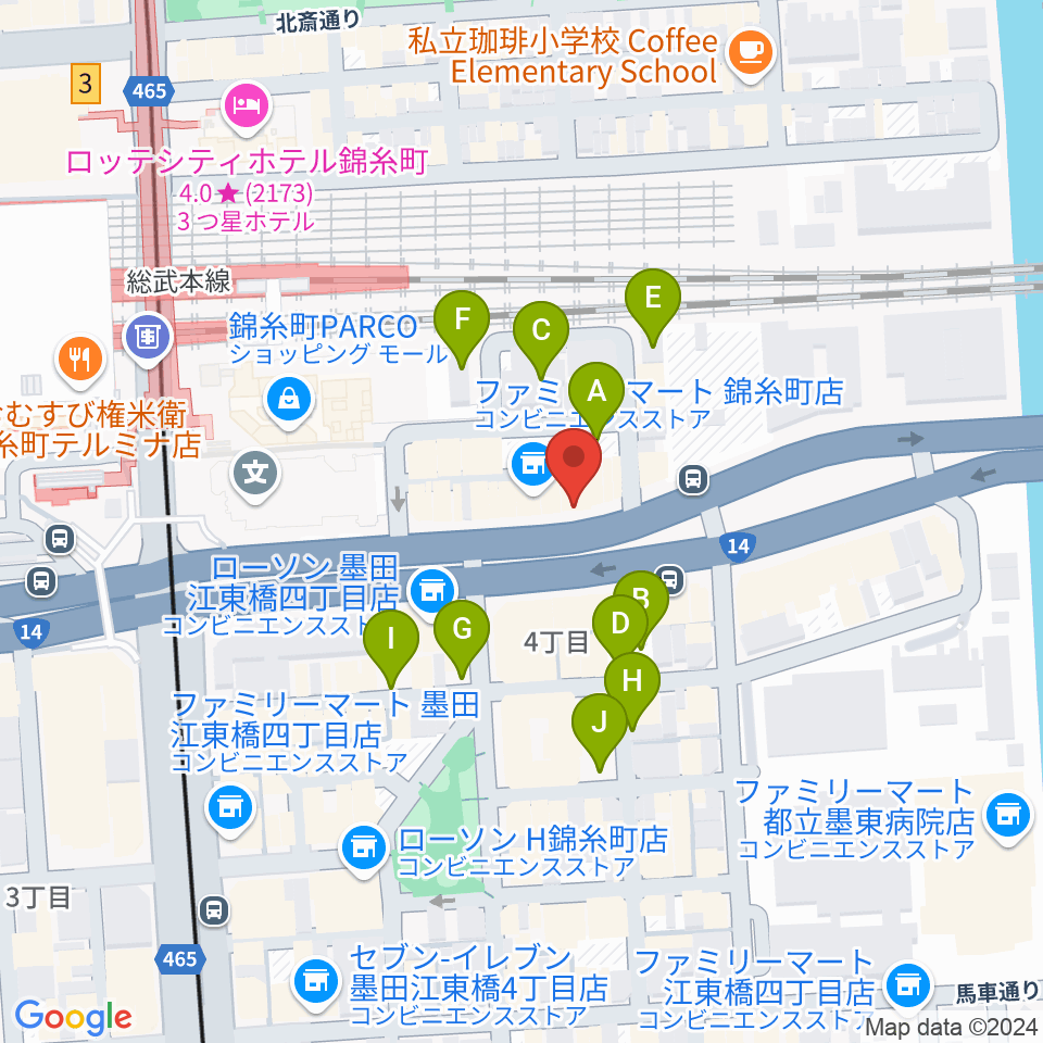 カワイ錦糸町店周辺の駐車場・コインパーキング一覧地図