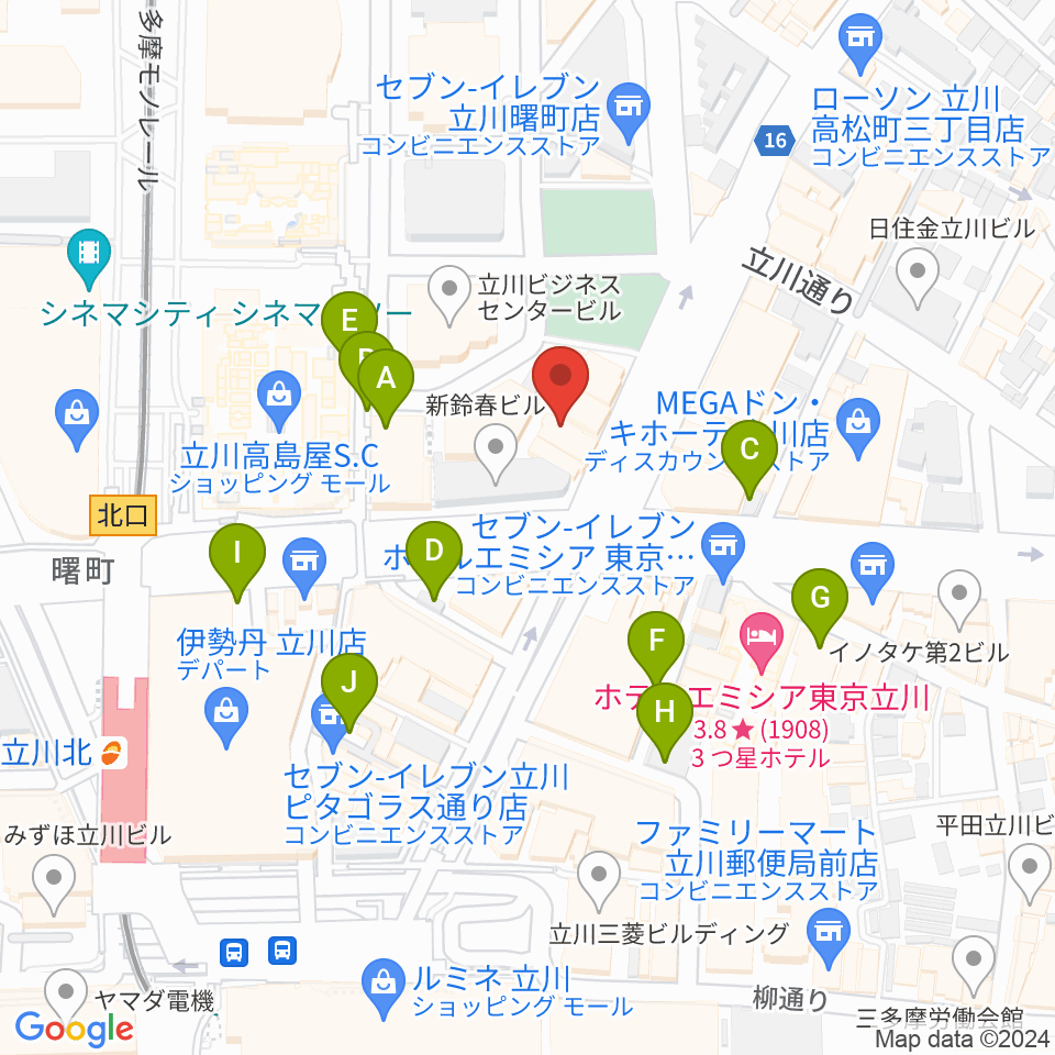 カワイ立川センター周辺の駐車場・コインパーキング一覧地図