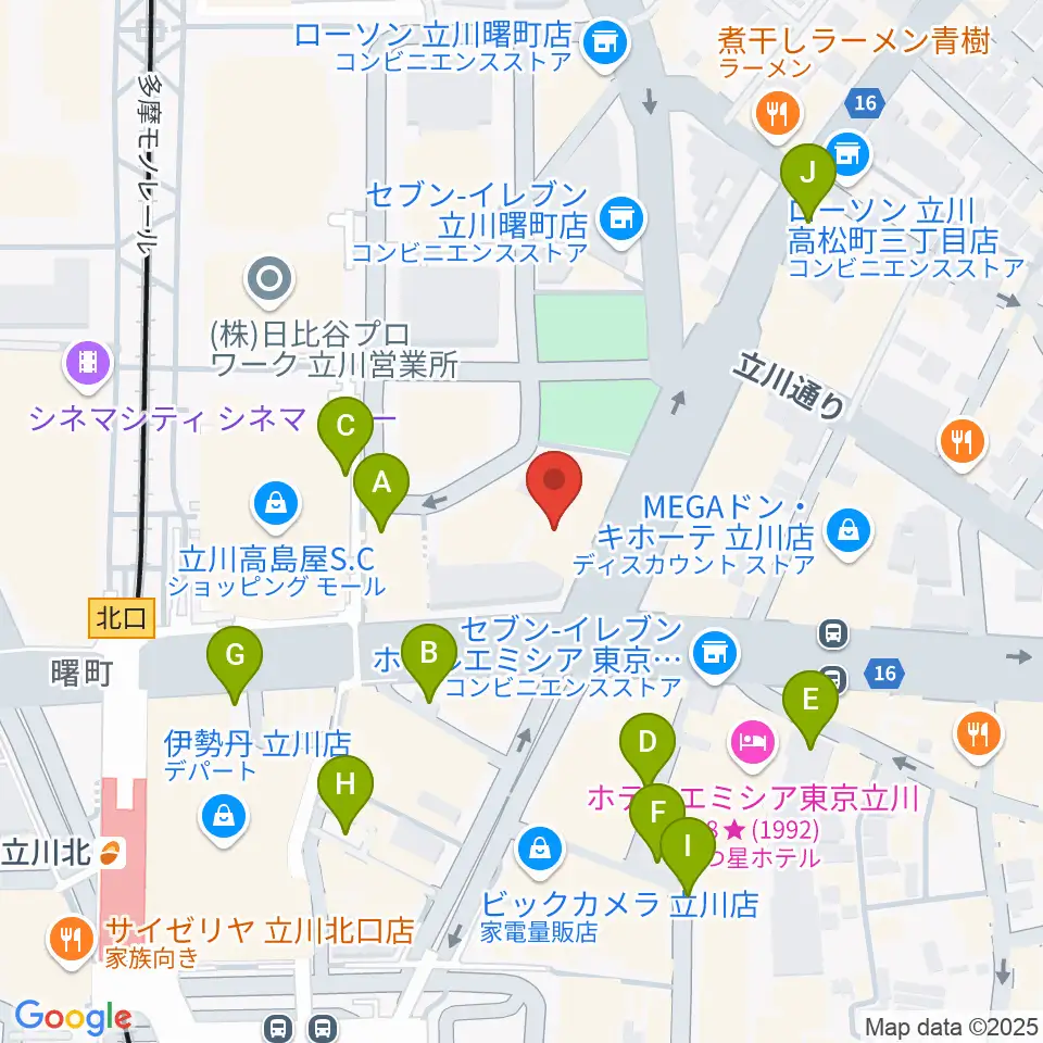 カワイ立川センター周辺の駐車場・コインパーキング一覧地図
