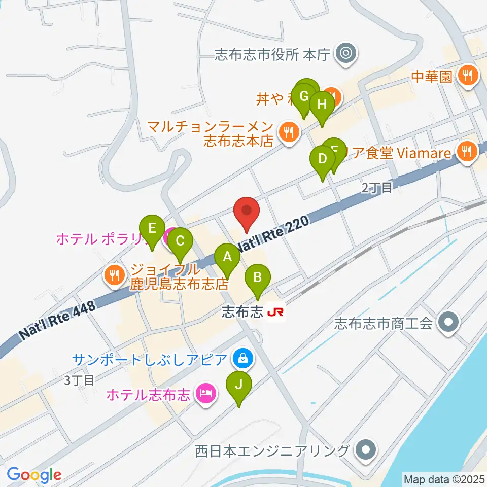 志布志 島津キュレオホール周辺の駐車場・コインパーキング一覧地図