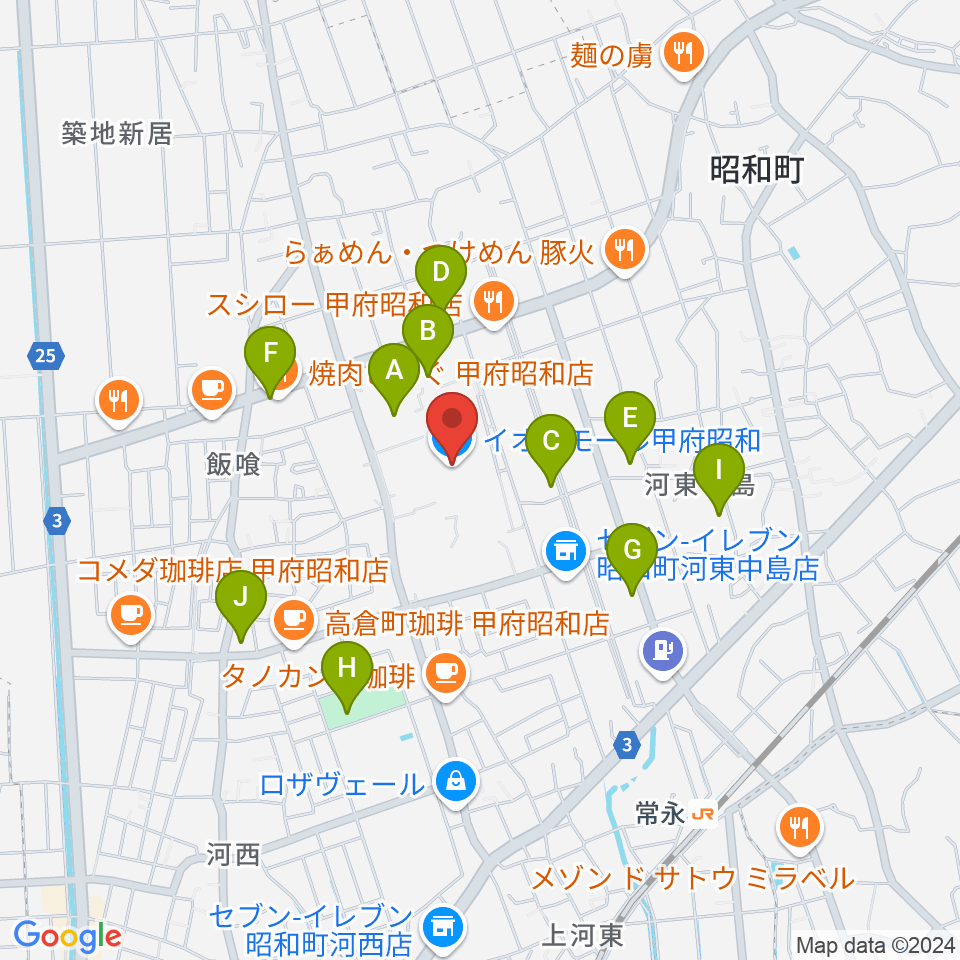 島村楽器 イオンモール甲府昭和店周辺の駐車場・コインパーキング一覧地図