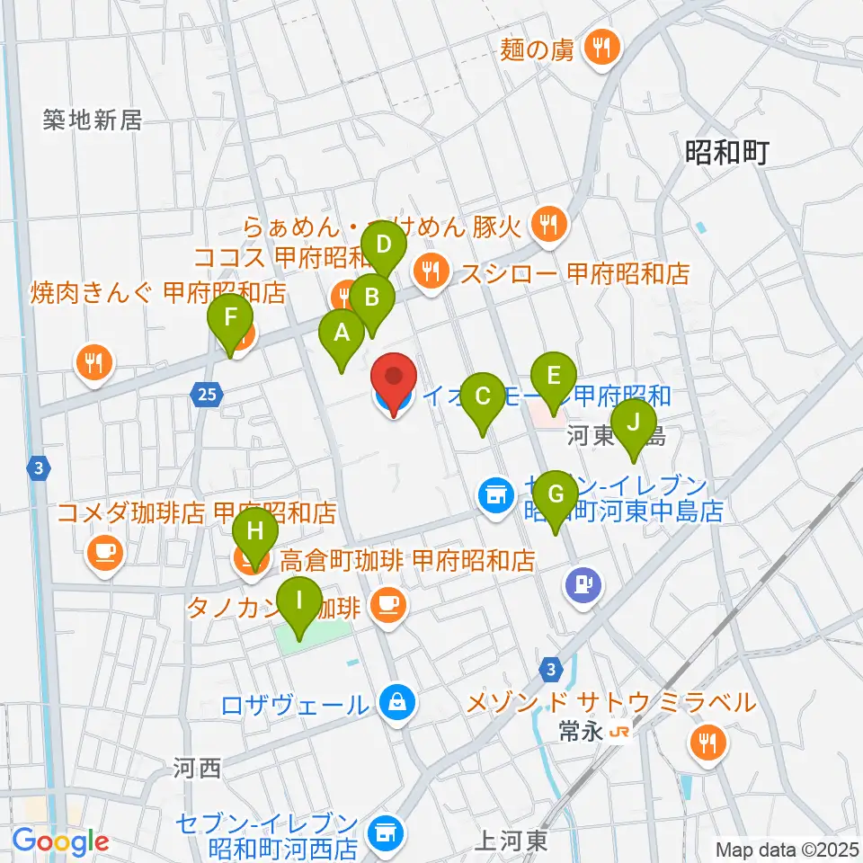 島村楽器 イオンモール甲府昭和店周辺の駐車場・コインパーキング一覧地図