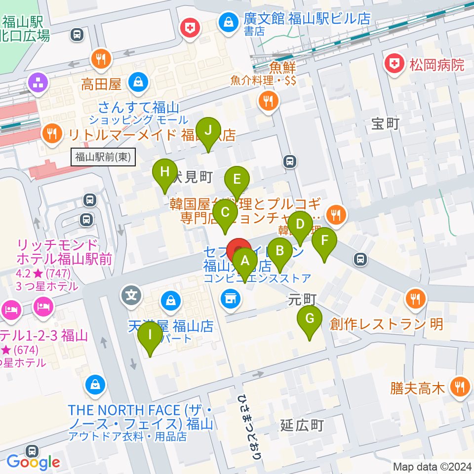 カワイ福山ショップ周辺の駐車場・コインパーキング一覧地図