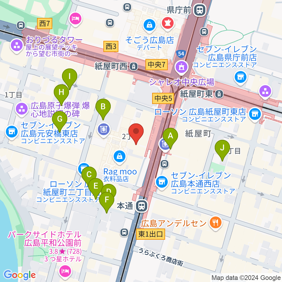 カワイ広島周辺の駐車場・コインパーキング一覧地図