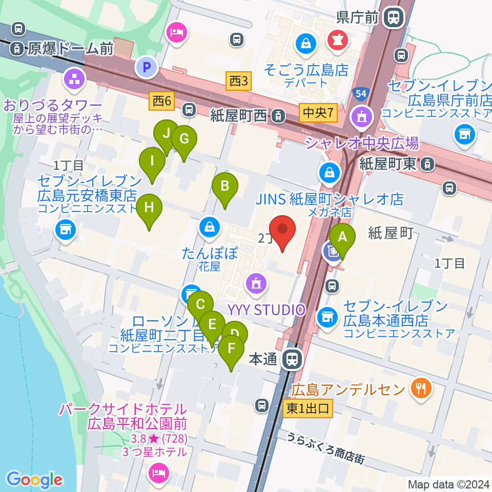 カワイ広島周辺の駐車場・コインパーキング一覧地図