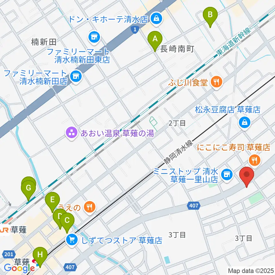もちづき楽器 静岡草薙センター周辺の駐車場・コインパーキング一覧地図