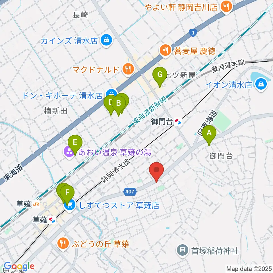 もちづき楽器 静岡草薙センター周辺の駐車場・コインパーキング一覧地図