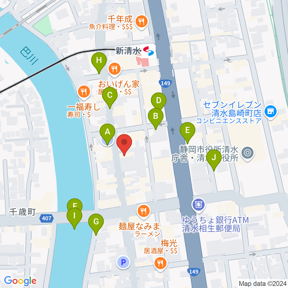 もちづき楽器 清水巴町本店周辺の駐車場・コインパーキング一覧地図