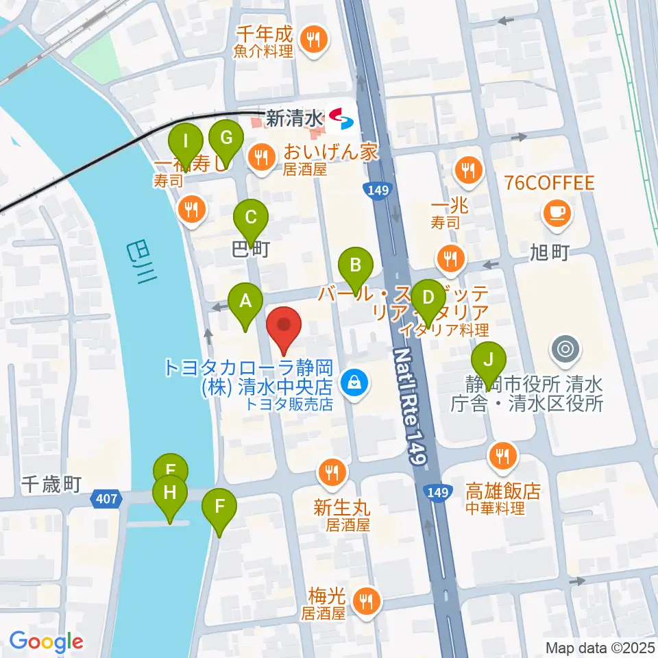 もちづき楽器 清水巴町本店周辺の駐車場・コインパーキング一覧地図