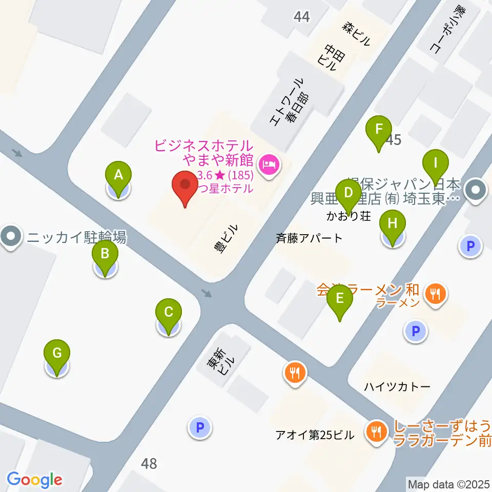 昭和楽器 春日部店周辺の駐車場・コインパーキング一覧地図