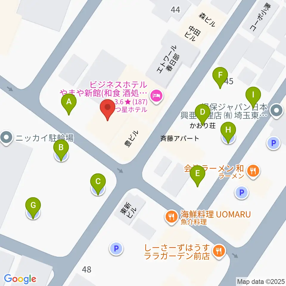 昭和楽器 春日部店周辺の駐車場・コインパーキング一覧地図