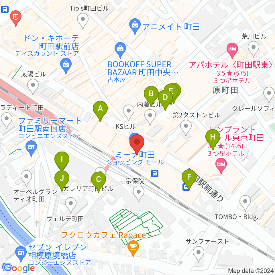 島村楽器 ミーナ町田店周辺の駐車場・コインパーキング一覧地図