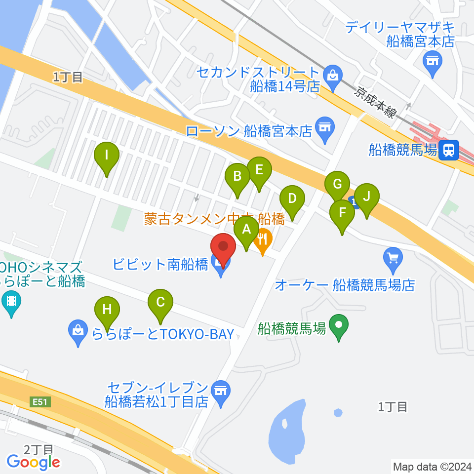 島村楽器 ビビット南船橋店周辺の駐車場・コインパーキング一覧地図