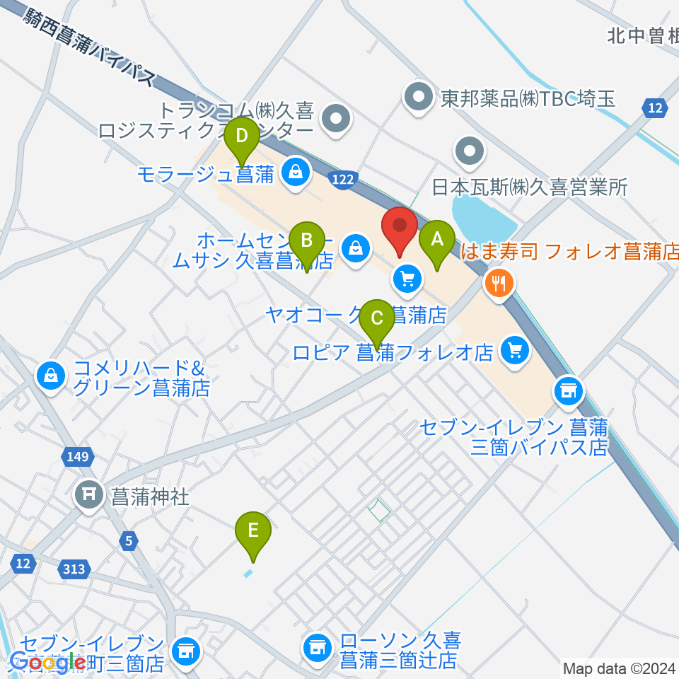 島村楽器 モラージュ菖蒲店周辺の駐車場・コインパーキング一覧地図